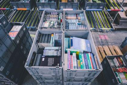 books in transport box
