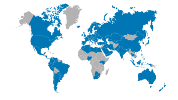 a world map with arvato healthcare sites, these countries are highlighted in blue others are grey